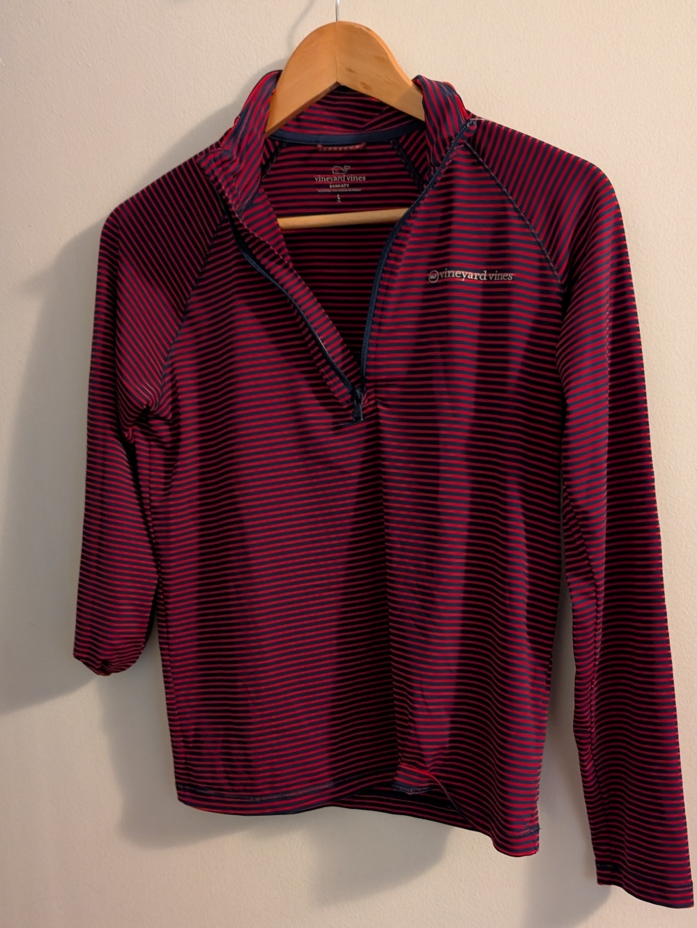 Vineyard Vines Red & Navy Striped 1/4 Zip Pullover